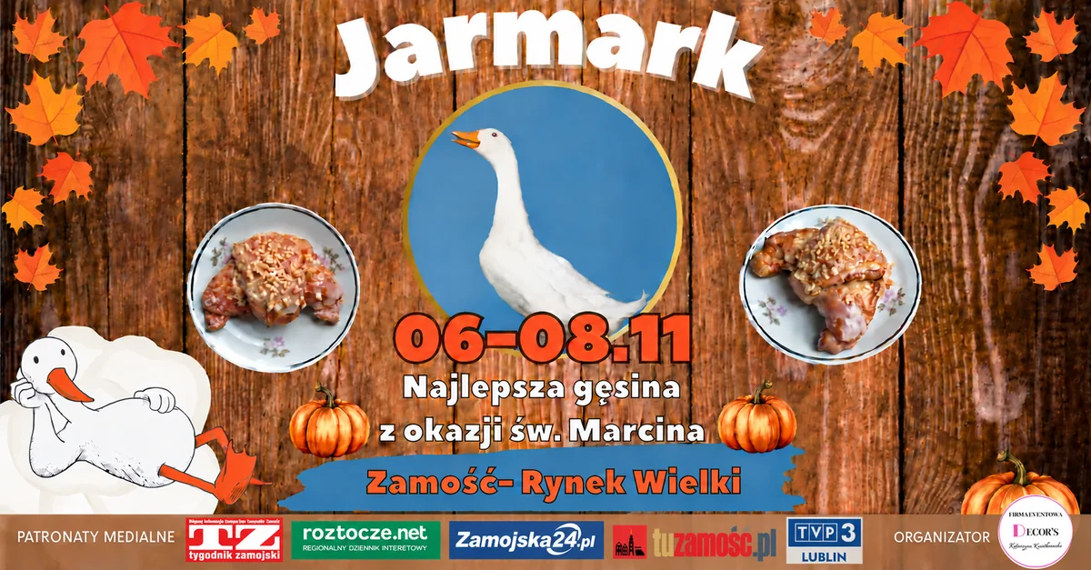 Obraz do artykułu: Gęsina, rogale i pokaz ognia. Zamojski Rynek Wielki zamieni się w jesienczny jarmark