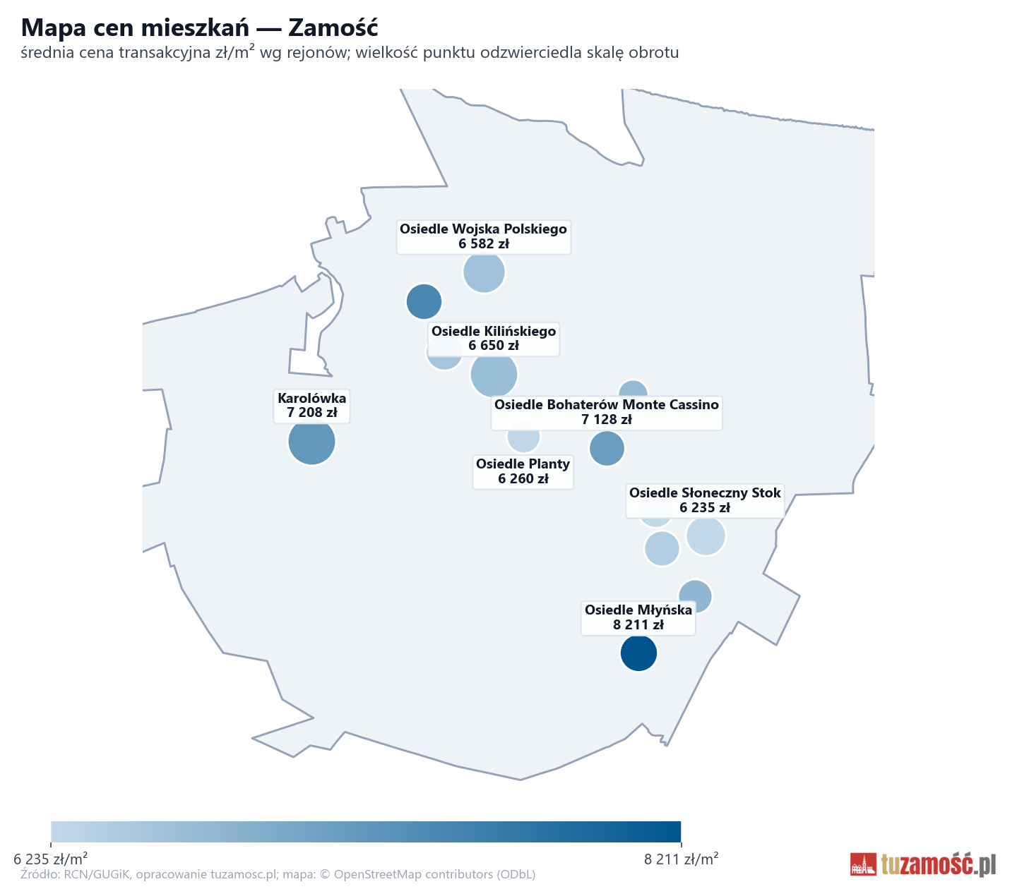 Mapa cen mieszkań - Zamość