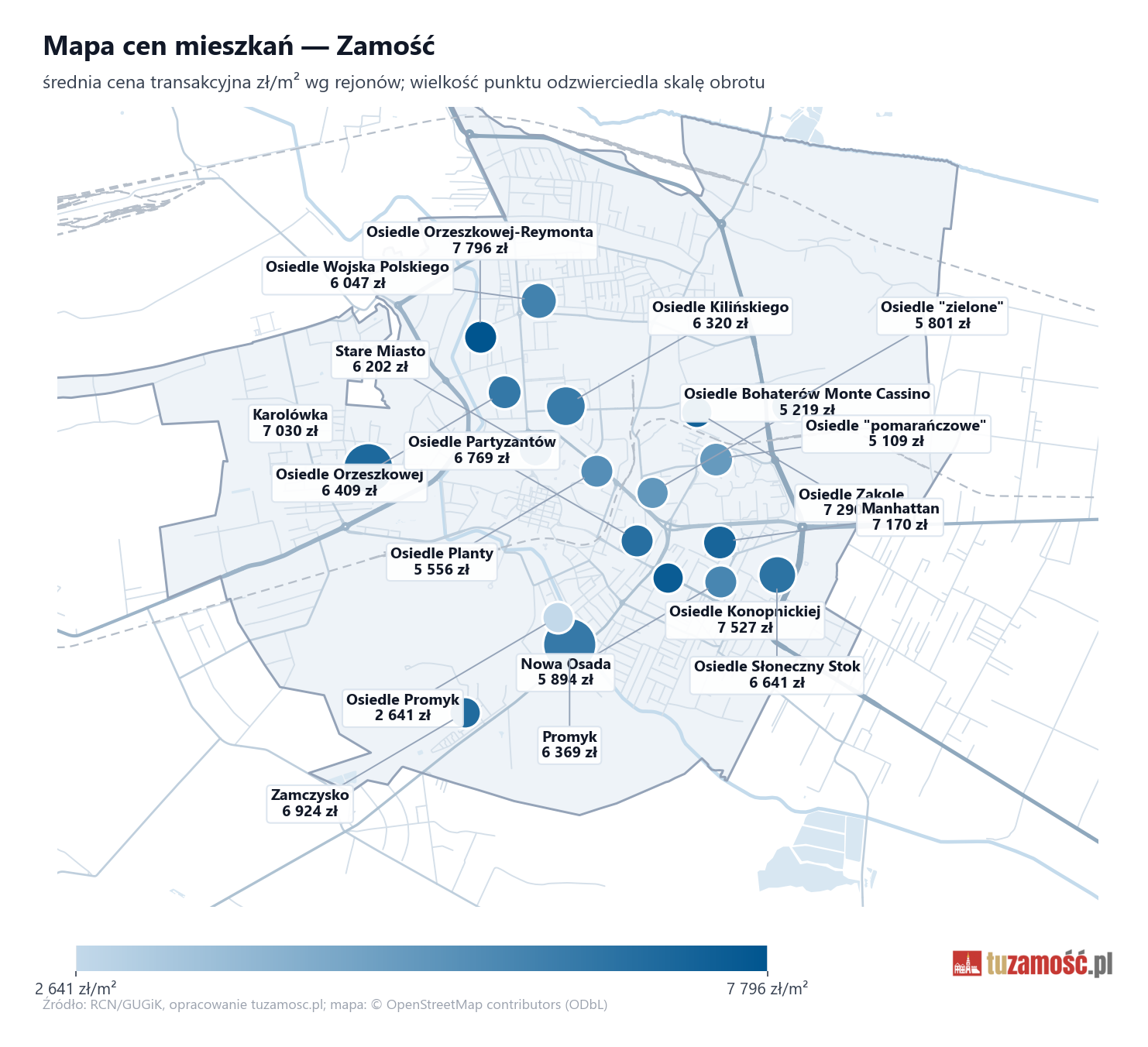 Mapa cen mieszkań - Zamość