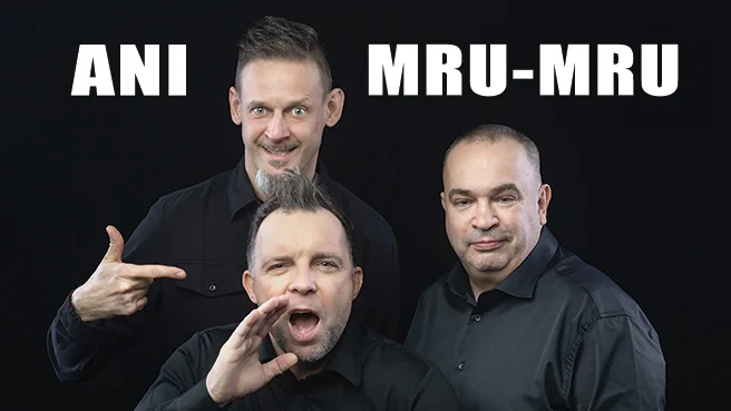Grafika promocyjna wydarzenia Ani Mru-Mru w Zamościu — program „Mniej więcej” (11 kwietnia 2026)