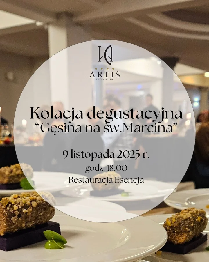 Grafika promocyjna wydarzenia Kolacja degustacyjna Gęsina na św. Marcina — Restauracja Esencja, Zamość
