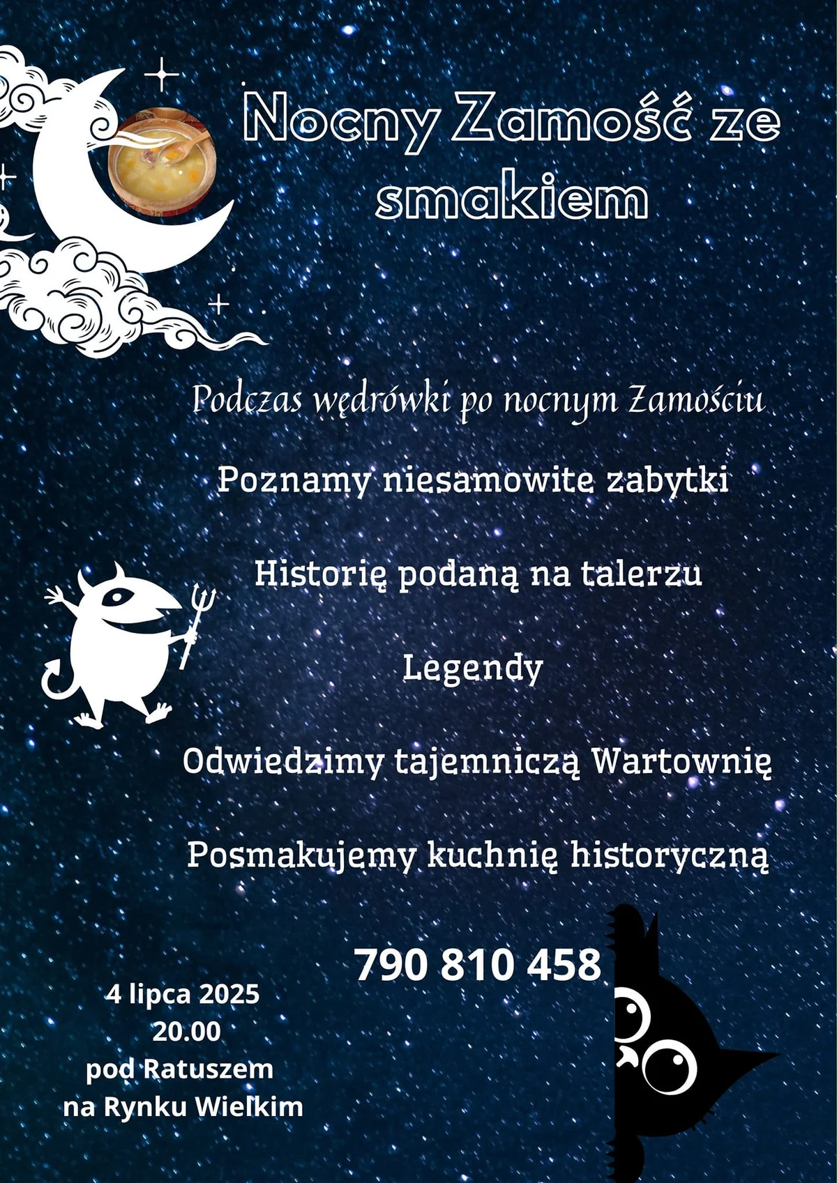 Grafika promocyjna wydarzenia Nocny spacer po Zamościu z lokalnymi smakami