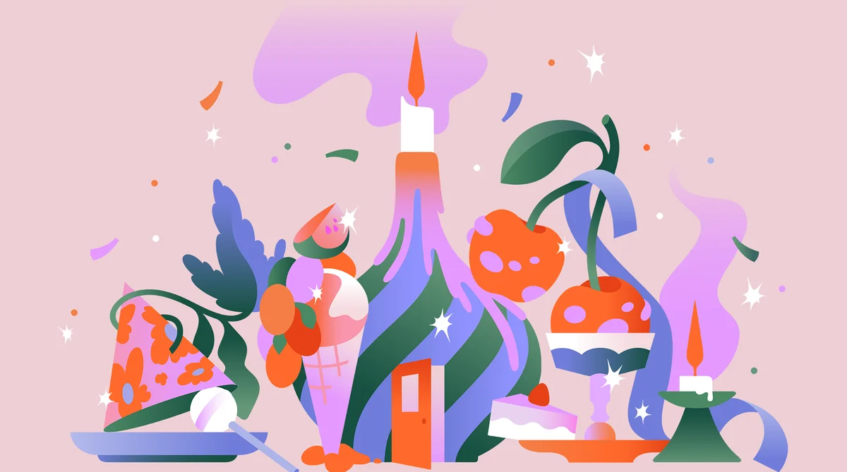 Grafika promocyjna wydarzenia Obchody pierwszej rocznicy Fit Cake Zamość z atrakcjami dla całych rodzin