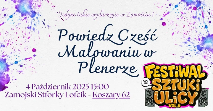 Obrazek przedstawia grafikę promocyjną wydarzenia Plener malarski w Koszarach 62 — praktyczne informacje