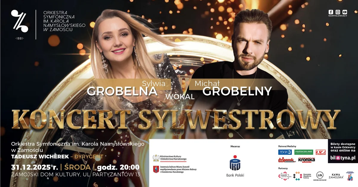 Grafika promocyjna wydarzenia Sylwestrowa gala muzyczna w Zamojskim Domu Kultury