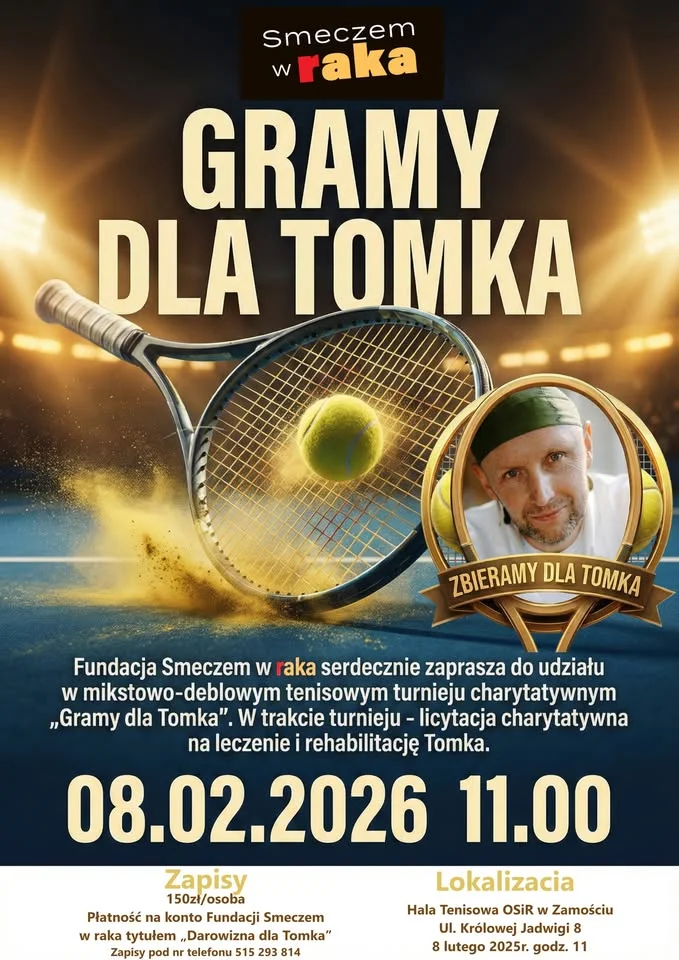 Grafika promocyjna wydarzenia Tenisowy Turniej charytatywny „Gramy dla Tomka” w Zamościu