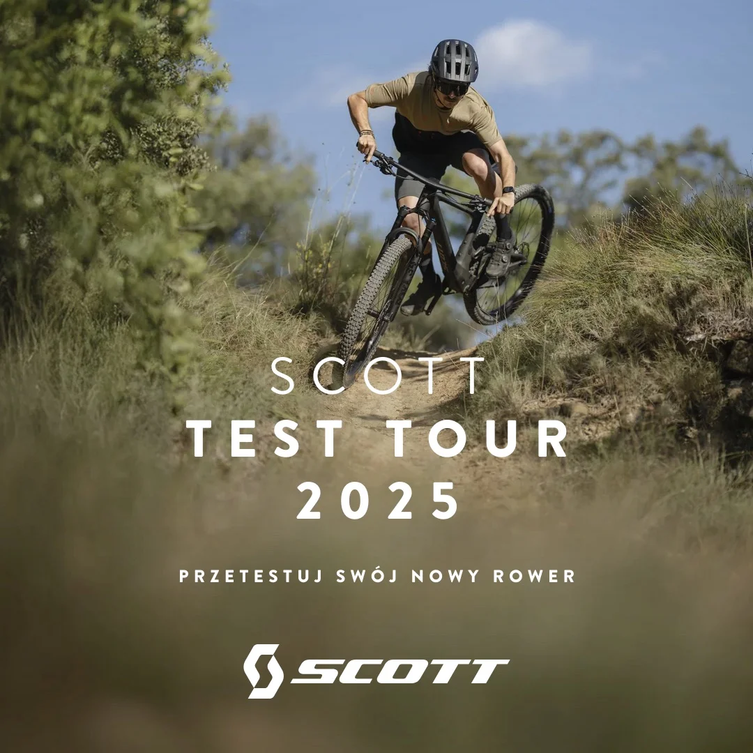 Grafika promocyjna wydarzenia Testowanie rowerów Scott na trasach Roztocza w Zamościu