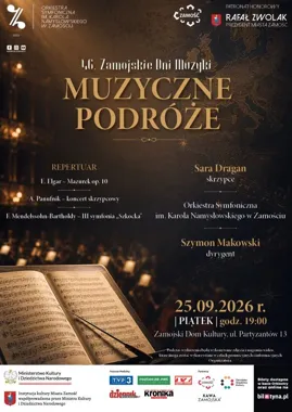Grafika promocyjna wydarzenia 46. Zamojskie Dni Muzyki – Muzyczne podróże