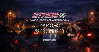 Grafika promocyjna wydarzenia CITYRAID Zamość — samochodowa gra orientacyjna w terenie