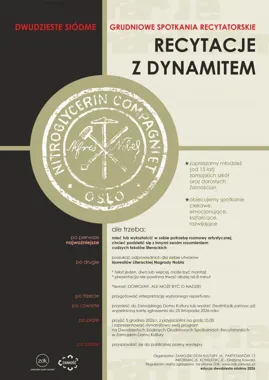 Grafika promocyjna wydarzenia Dwudzieste Siódme Grudniowe Spotkania Recytatorskie „Recytacje z dynamitem”