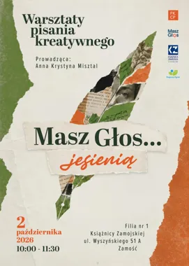 Grafika promocyjna wydarzenia Masz Głos… jesienią. Warsztaty kreatywnego pisania dla młodzieży