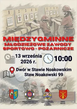 Grafika promocyjna wydarzenia Międzygminne Młodzieżowe Zawody Sportowo-Pożarnicze