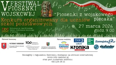 Grafika promocyjna wydarzenia V Festiwal Piosenki Wojskowej Piosenki z wojskowego plecaka w Zamościu