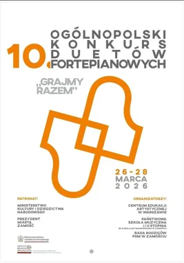 Grafika promocyjna wydarzenia X Ogólnopolski Konkurs Duetów Fortepianowych „GRAJMY RAZEM” w Zamościu
