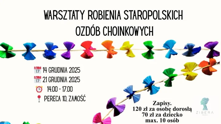 Grafika promocyjna wydarzenia Warsztaty robienia staropolskich ozdób choinkowych – Zamość, 21 grudnia