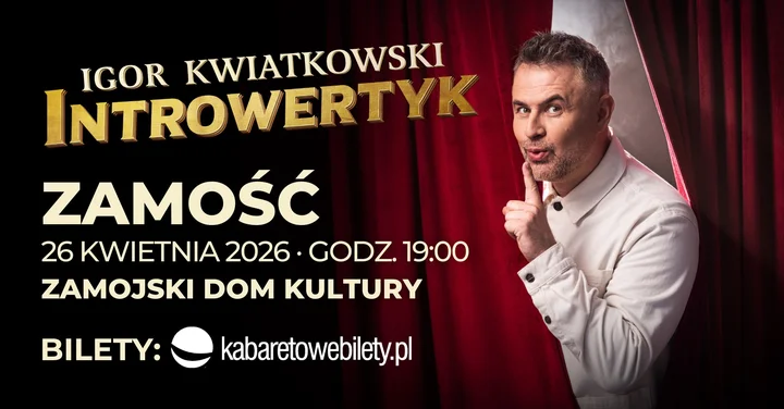 Grafika promocyjna wydarzenia Igor Kwiatkowski — INTROWERTYK w Zamościu