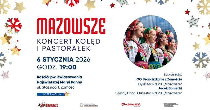 Grafika promocyjna wydarzenia Koncert kolęd i pastorałek — Mazowsze w Zamościu