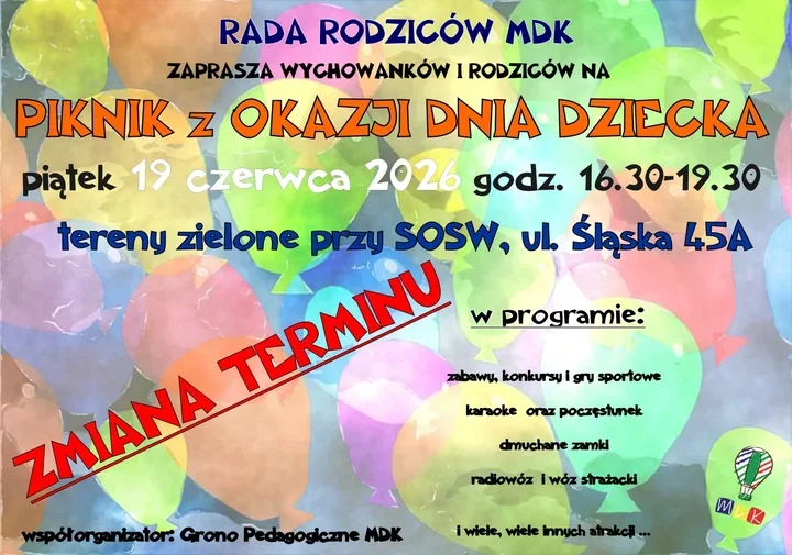 Piknik w MDK przesunięty o tydzień - dzieci dostaną nową datę zabawy