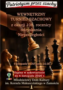 Szachownica w barwach niepodległości. MDK w Zamościu zaprasza na turniej