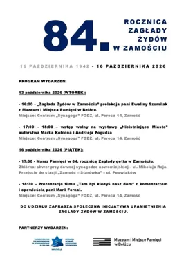 Marsz pamięci i film o żydowskim Zamościu. Program obchodów 84. rocznicy Zagłady