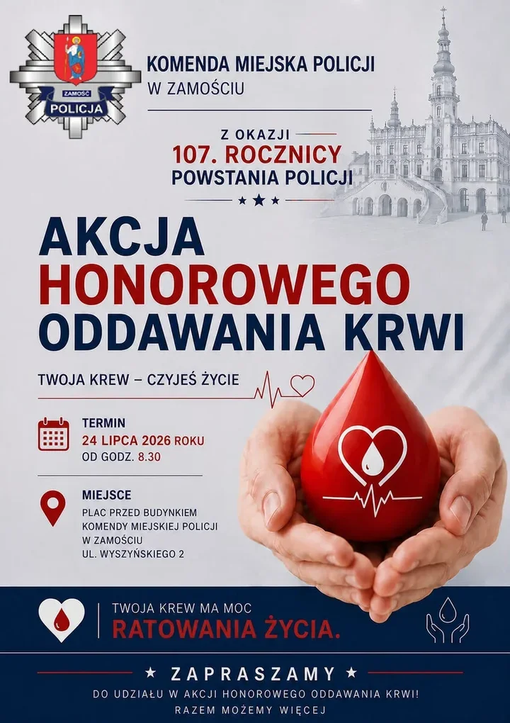 Krew zamiast kwiatów - policja w Zamościu stawia na gest, który ratuje życie
