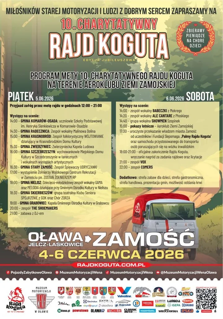 Rajd Koguta przyjedzie do powiatu zamojskiego. Jubileusz pod znakiem pomocy
