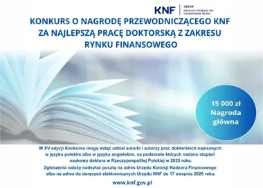 KNF szuka najlepszej doktoranckiej pracy. Na zwycięzcę czeka 15 tysięcy złotych